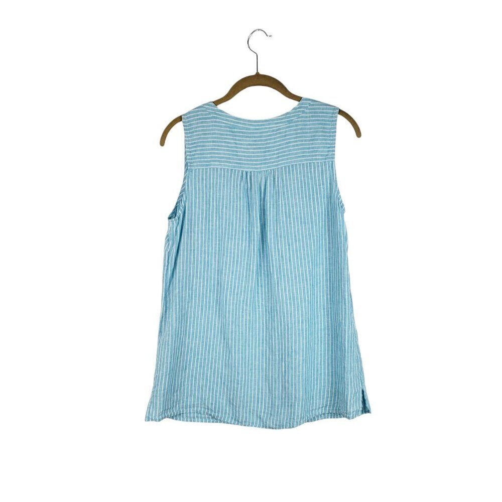Talbots Split Neck Tank Linen Shell Top Coastal Teal White Womens Size Small - Picture 2 of 6